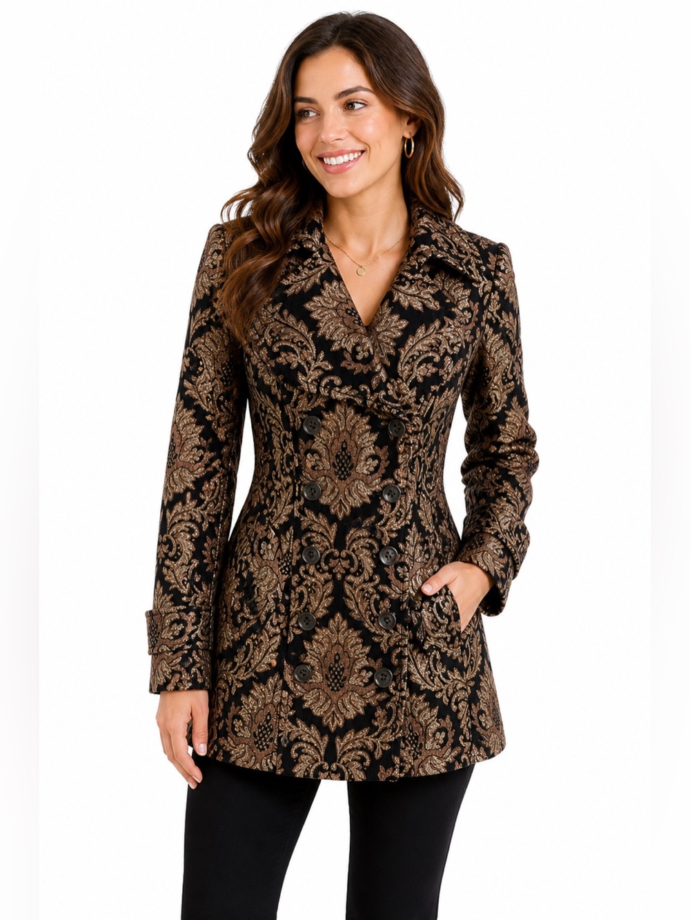 Hazel Black Gold Brocade Coat Tapestry baroque ornate jacquard vintage inspired